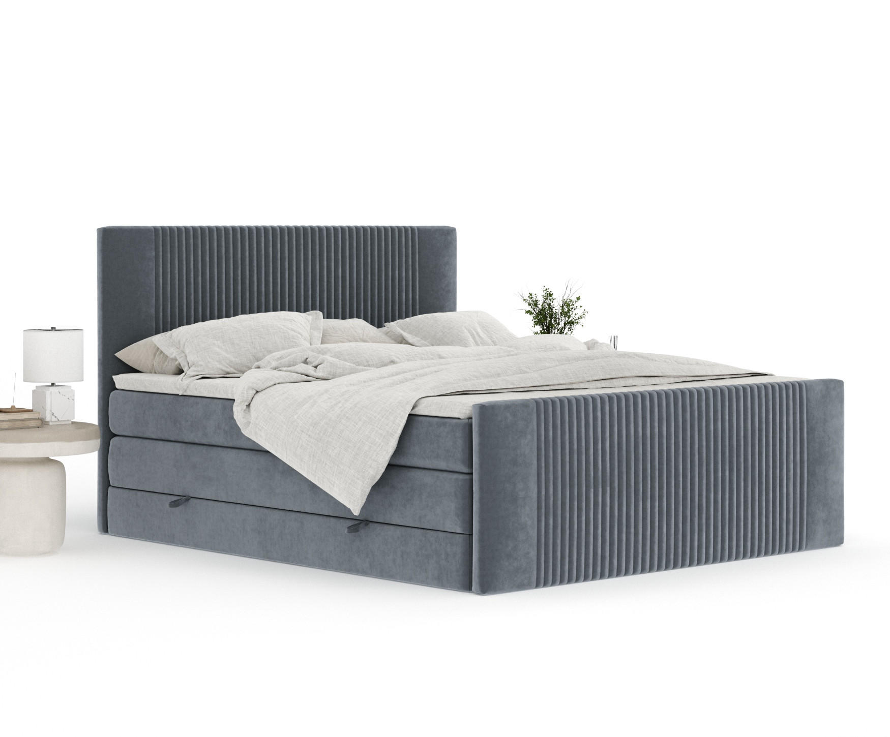 Thumbnail - Maison de Reve Boxspringbett, Grau, Textil, Buche, Kiefer, H3 + H4, 7-Zonen, Höhe ca. 40 cm, 160x200 cm, Handmade in Eur...