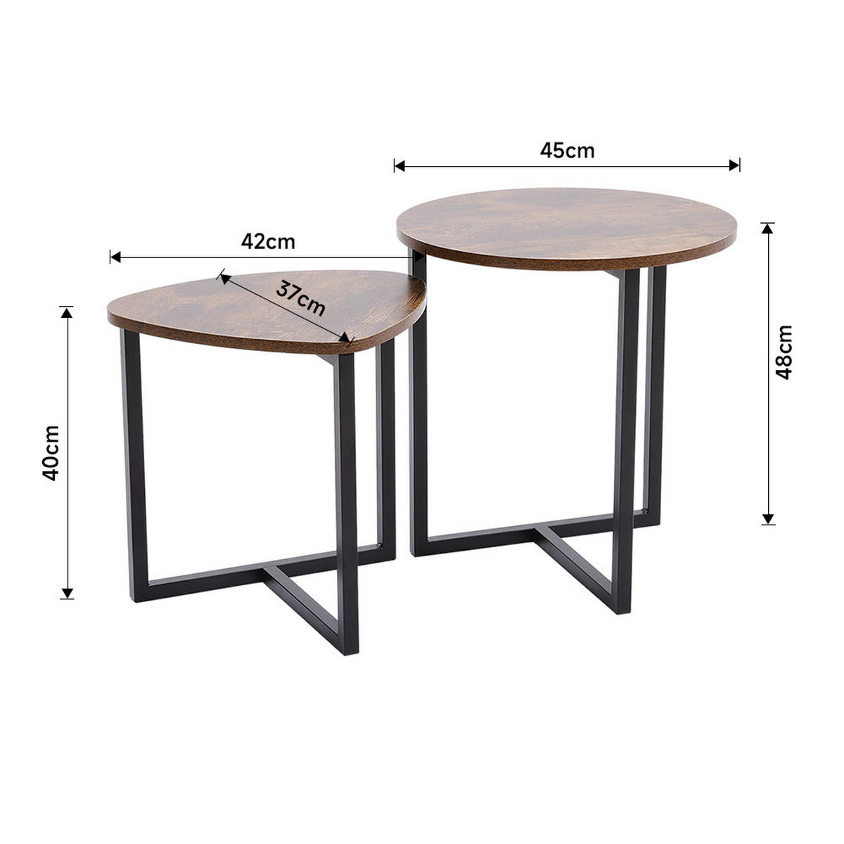 BEISTELLTISCH-SET 2-TLG. Kaffeetisch Braun Schwarz MDF Metall - Schwarz/Braun, Holzwerkstoff/Metall (45/87/48cm) - Livingandhome