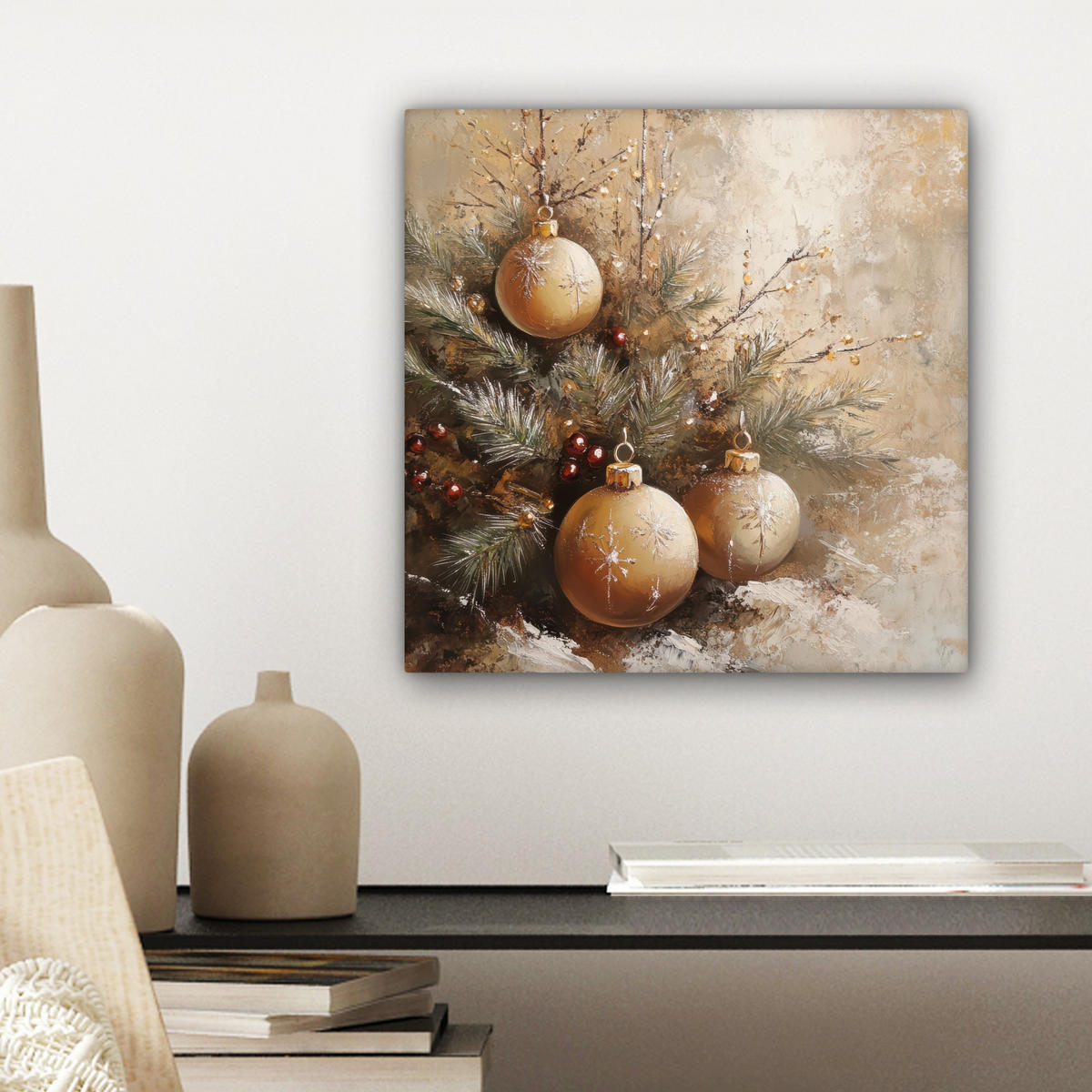 LEINWANDBILD Weihnachten - Kugeln - Beige - Gold 20x20 cm - Goldfarben, Textil (20/20cm) - MuchoWow