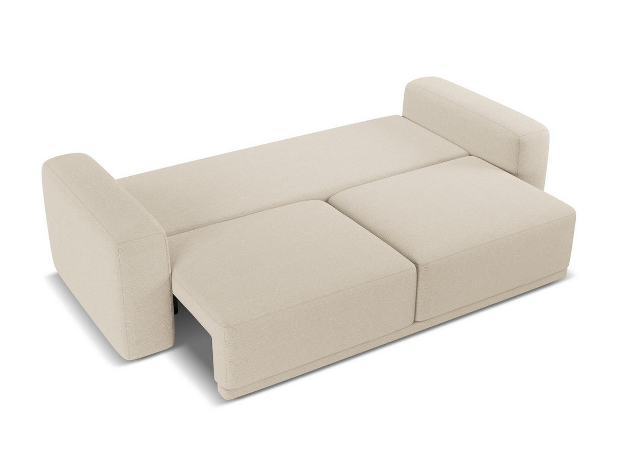 3-SITZER SOFA mit Schlaffunktion Chenille Stoff Beige - Beige/Schwarz, Kunststoff/Textil (242/91/100cm) - Makamii