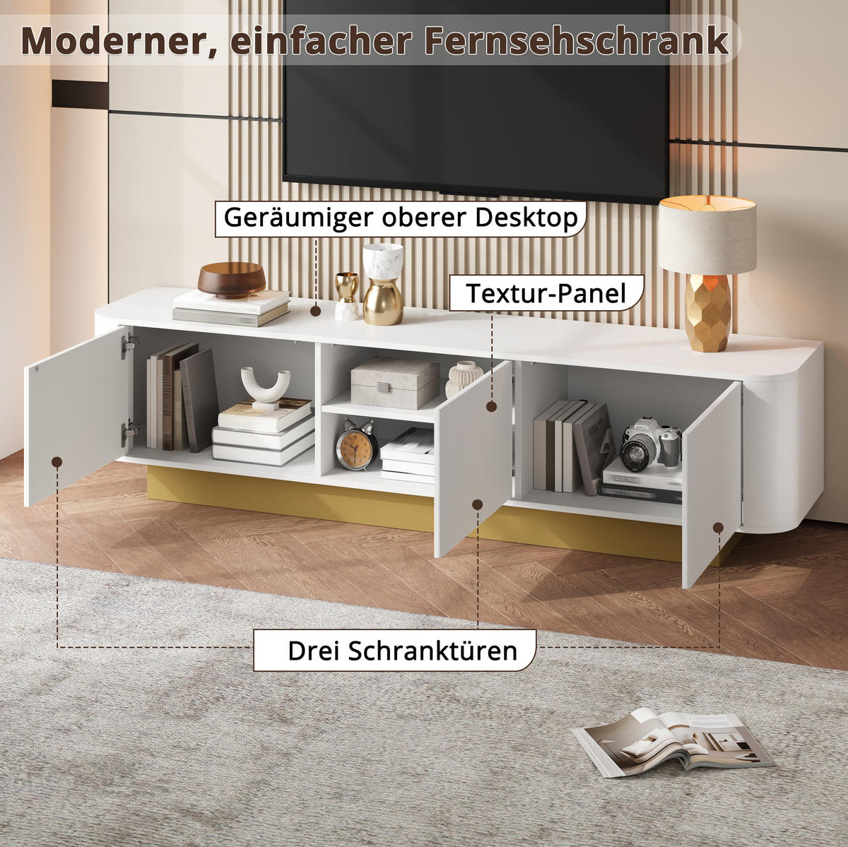 LOWBOARD 170/40.5/47 cm Weiß aus MDF und Holzwerkstoff mit Kabelmanagement - Weiß, Holzwerkstoff (40.5/47/170cm) - OKMYHOME