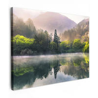 LEINWANDBILD Natur - Bäume - Berge - See - Wasser 40x30 cm - Hellgrün, Textil (40/30cm) - MuchoWow