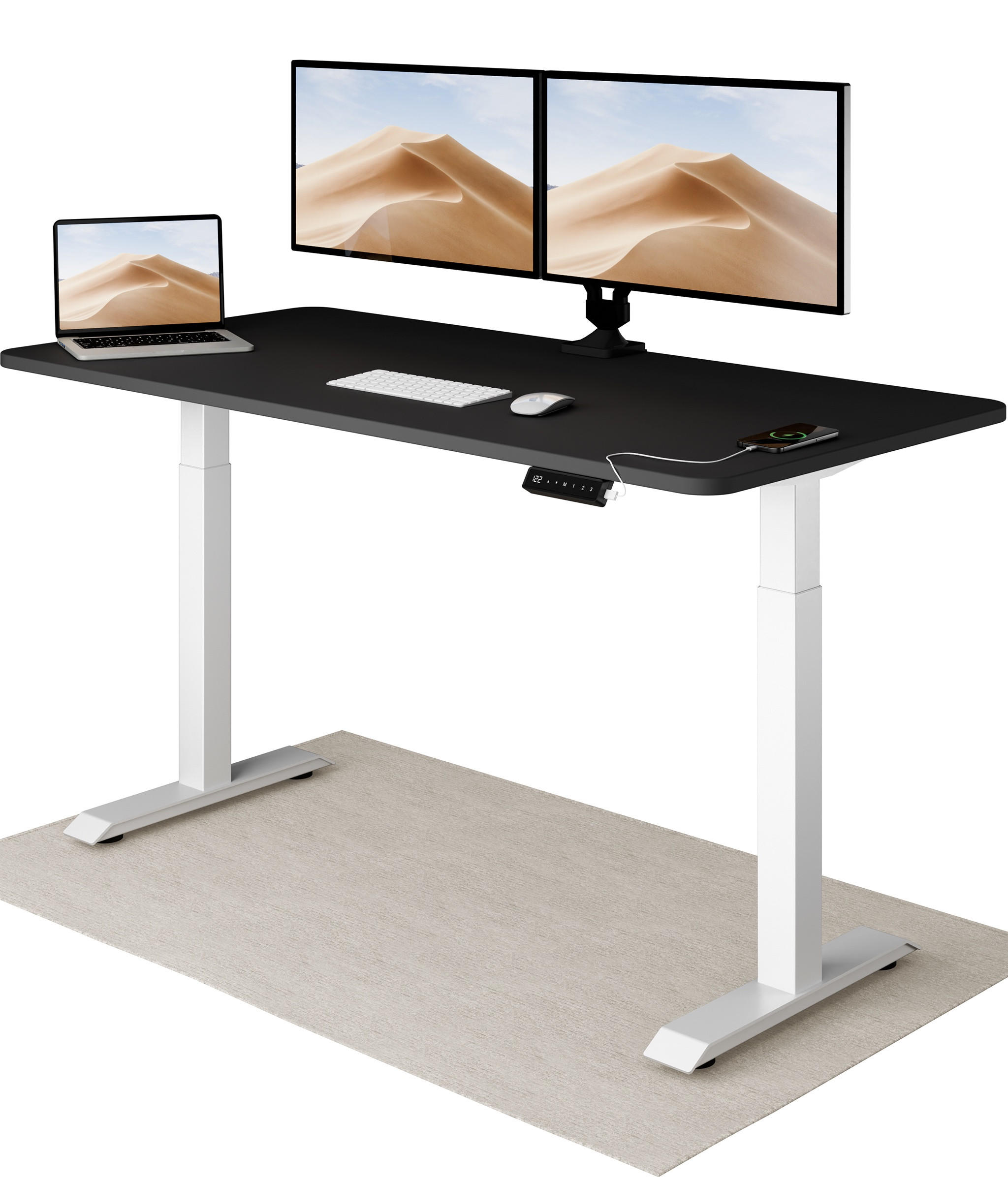 SCHREIBTISCH Elektrisch Höhenverstellbarer HomeOne 160x80cm Weiß/Schwarz mit Memory-Funktion, Anti-Kollisions Technologie - Schwarz/Weiß, Holzwerkstoff (80/160/72cm) - Desktronic