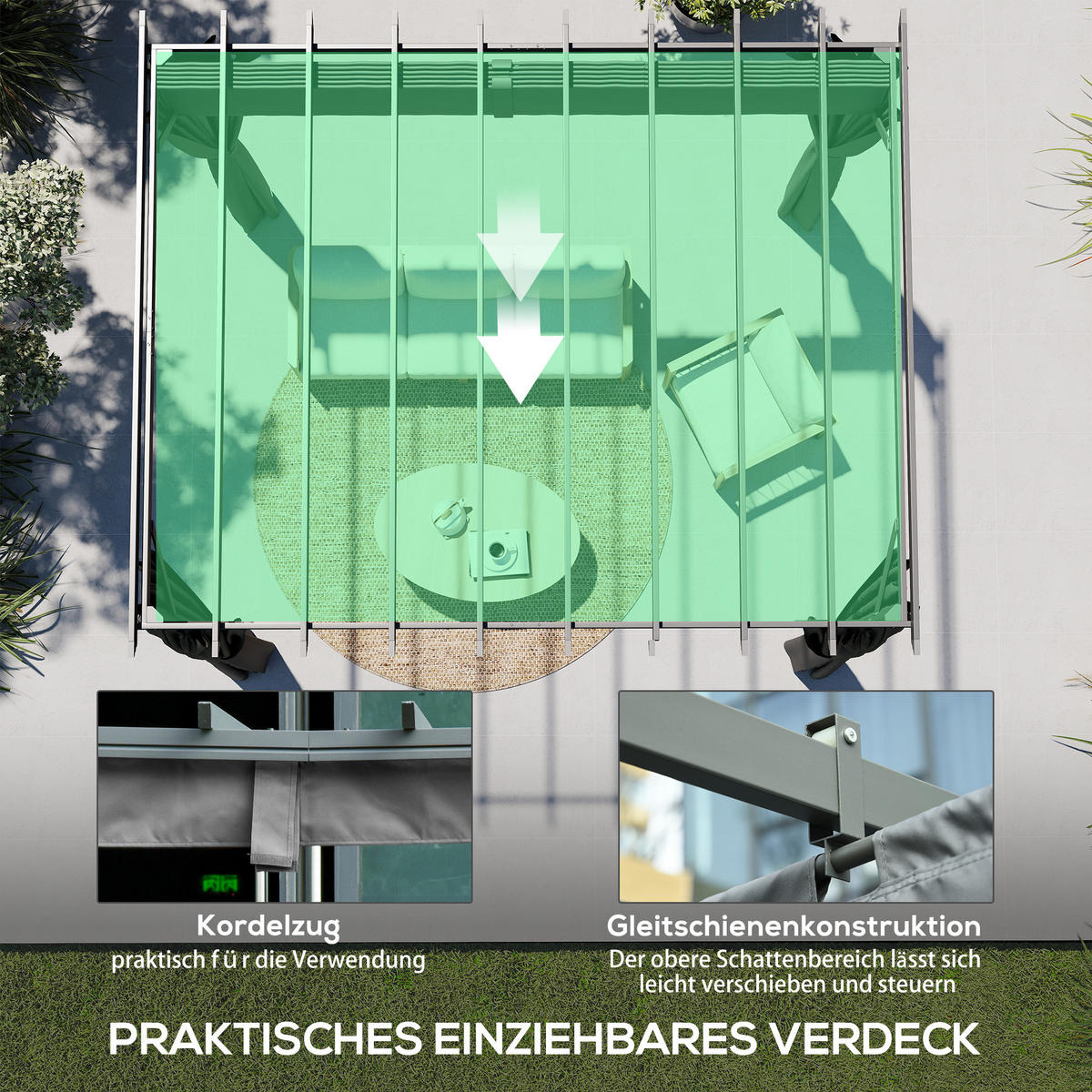 PERGOLA Aluminium Polyester Dunkelgrau - Dunkelgrau, Textil/Metall (293/225/357cm) - Outsunny