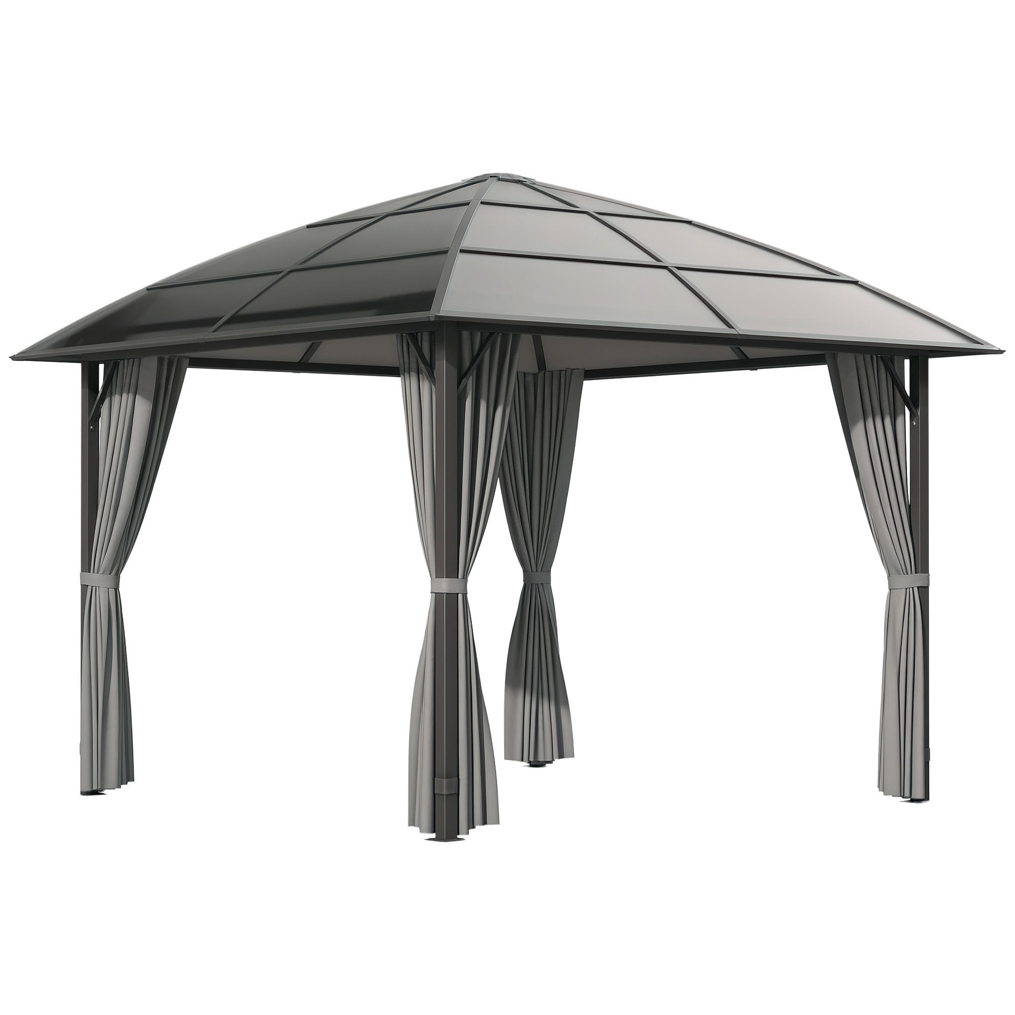 PAVILION MIT POLYCARBONATDACH DE-12584 3x3 m mit Seitenwänden Dunkelgrau - Dunkelgrau, Metall (305/270/305cm) - ComfortXL