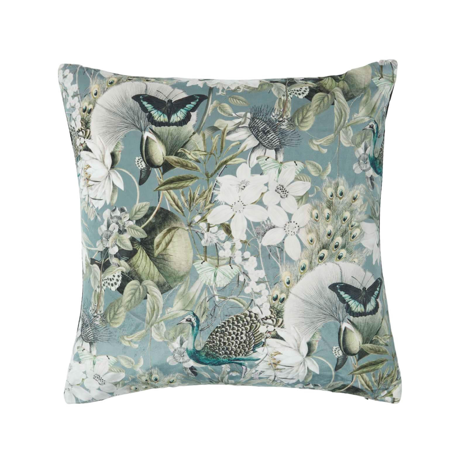 KISSENHÜLLE Butterfly Garden – Samt grün-grau 46/46 cm - Grau, Textil (46/46cm) - Homescapes