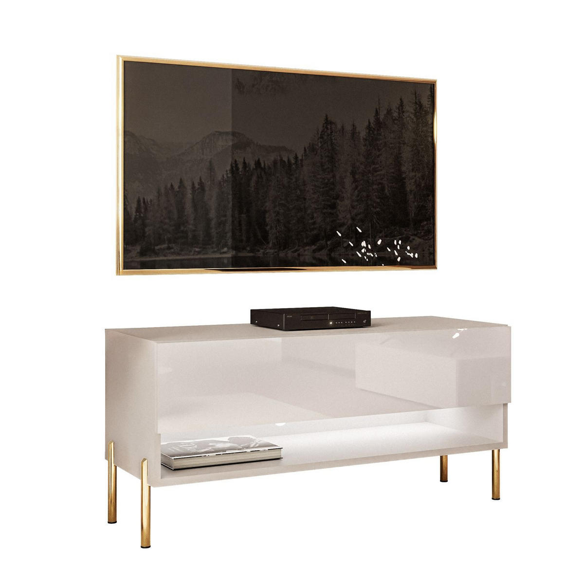 LOWBOARD TV-Schrank CALANTE 90 cm auf geraden goldenen Chrom-Beinen - Beige/Goldfarben, Holzwerkstoff/Metall (90/44/35cm) - Lookway