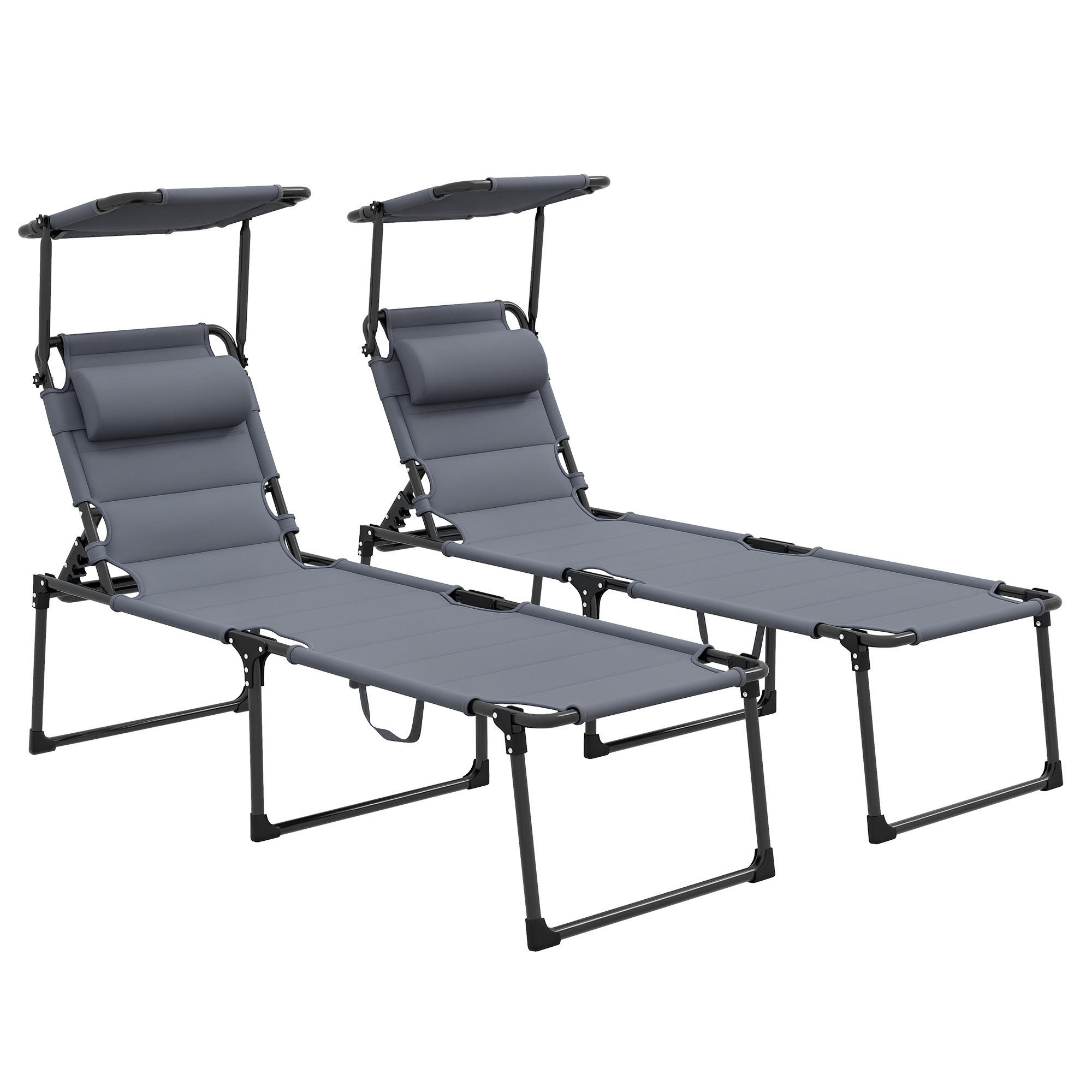 SONNENLIEGE 2er-Set DE-15617 klappbar, mit verstellbarem Sonnendach Grau - Grau, Metall (200/45/70cm) - ComfortXL
