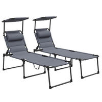 SONNENLIEGE 2er-Set DE-15617 klappbar, mit verstellbarem Sonnendach Grau - Grau, Metall (200/45/70cm) - ComfortXL