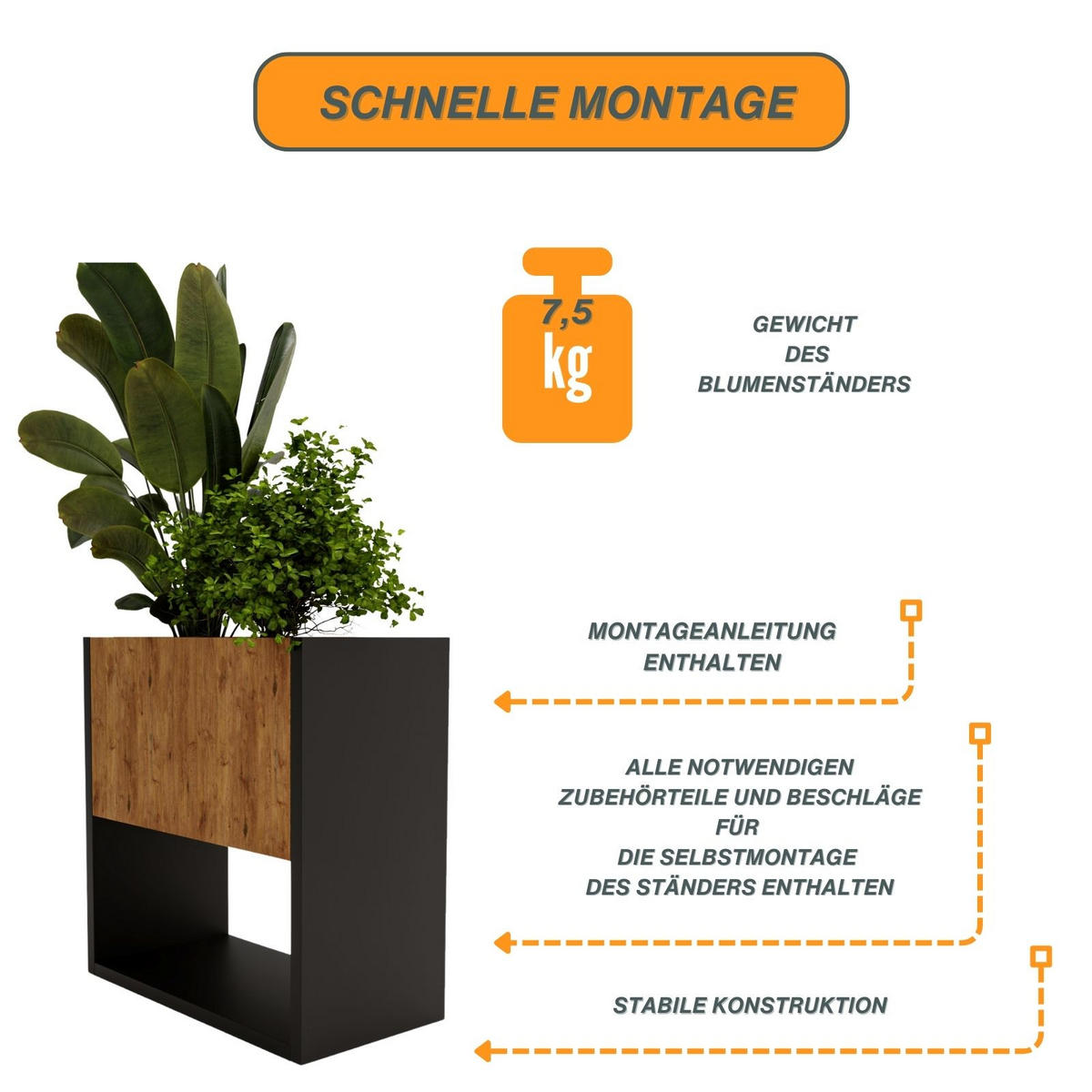 BLUMENKASTEN Nussbaumfarben 45/44/22,6cm - Nussbaumfarben, Holzwerkstoff (44/45/22.6cm) - CraftPAK