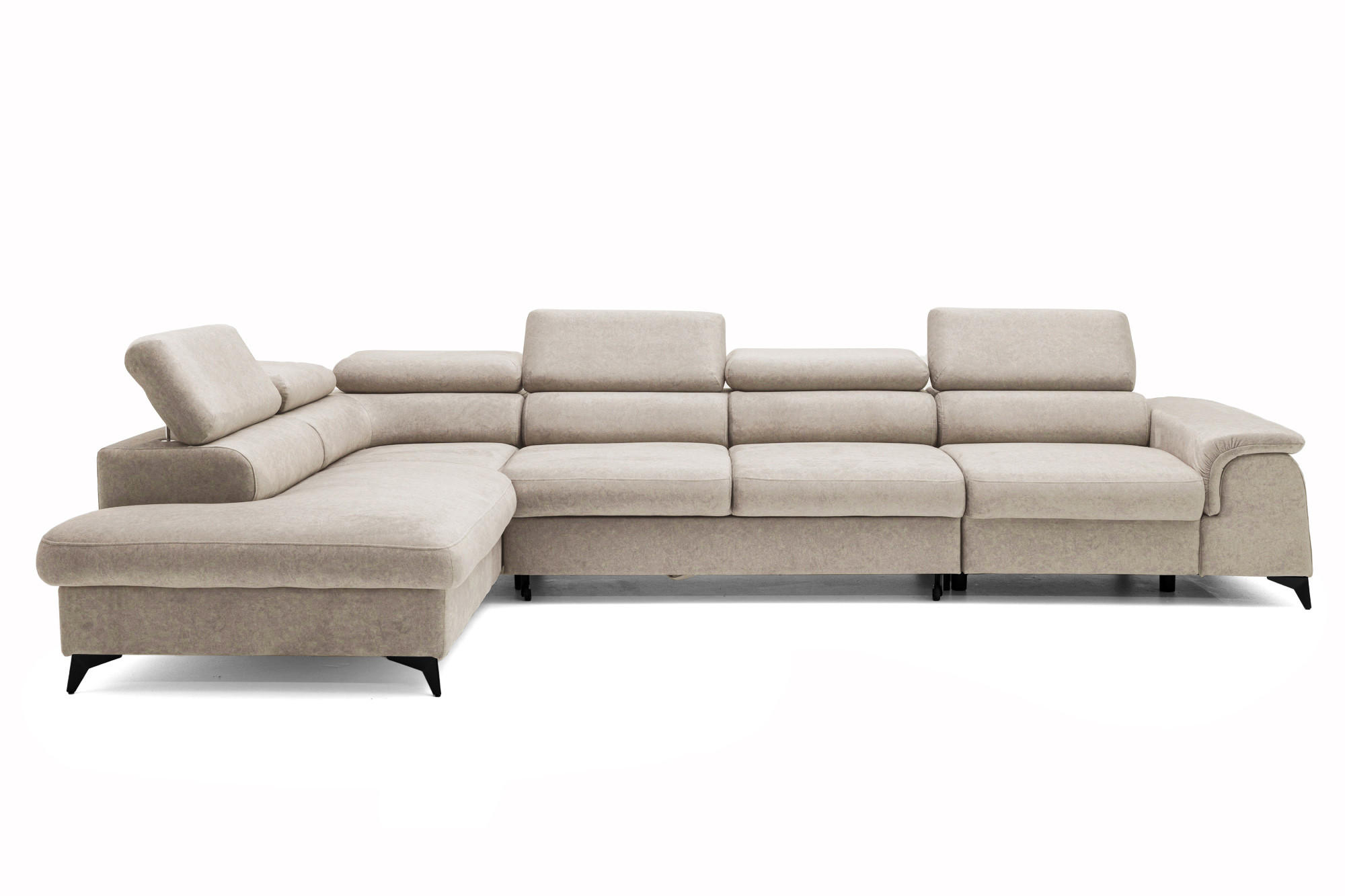ECKSOFA Plaza Maxi Dunkelgrau mit Schlaffunktion und Bettkasten 6x verstellbare Kopfstützen - Dunkelgrau, Textil (350/203cm) - Muffo