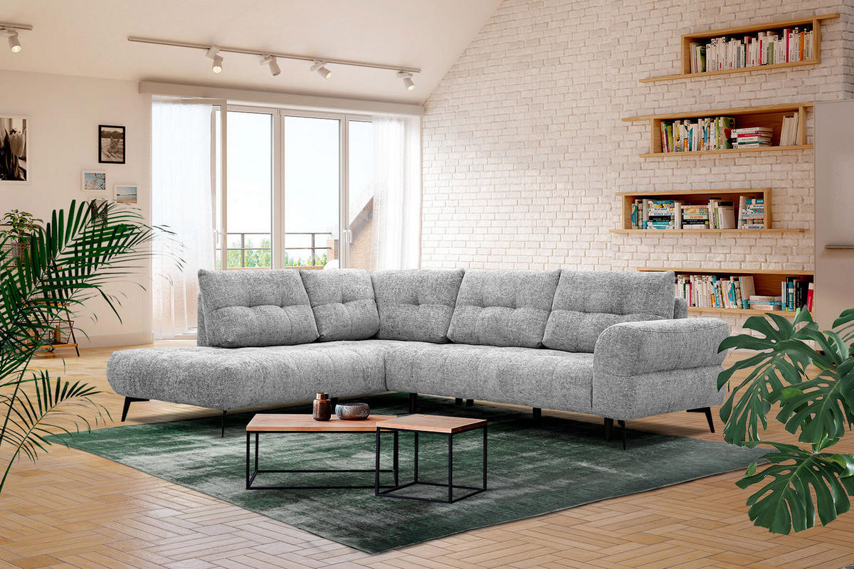 ECKSOFA SALVINI 5-Sitzer, grau - Schwarz/Grau, Holzwerkstoff/Textil (158/292cm) - Courtois Laville