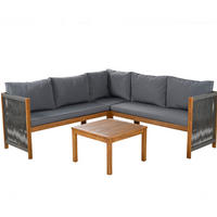 GARTENSET 187x187x71cm grau aus Massivholz, handgewebt - Grau, Textil - Modfu