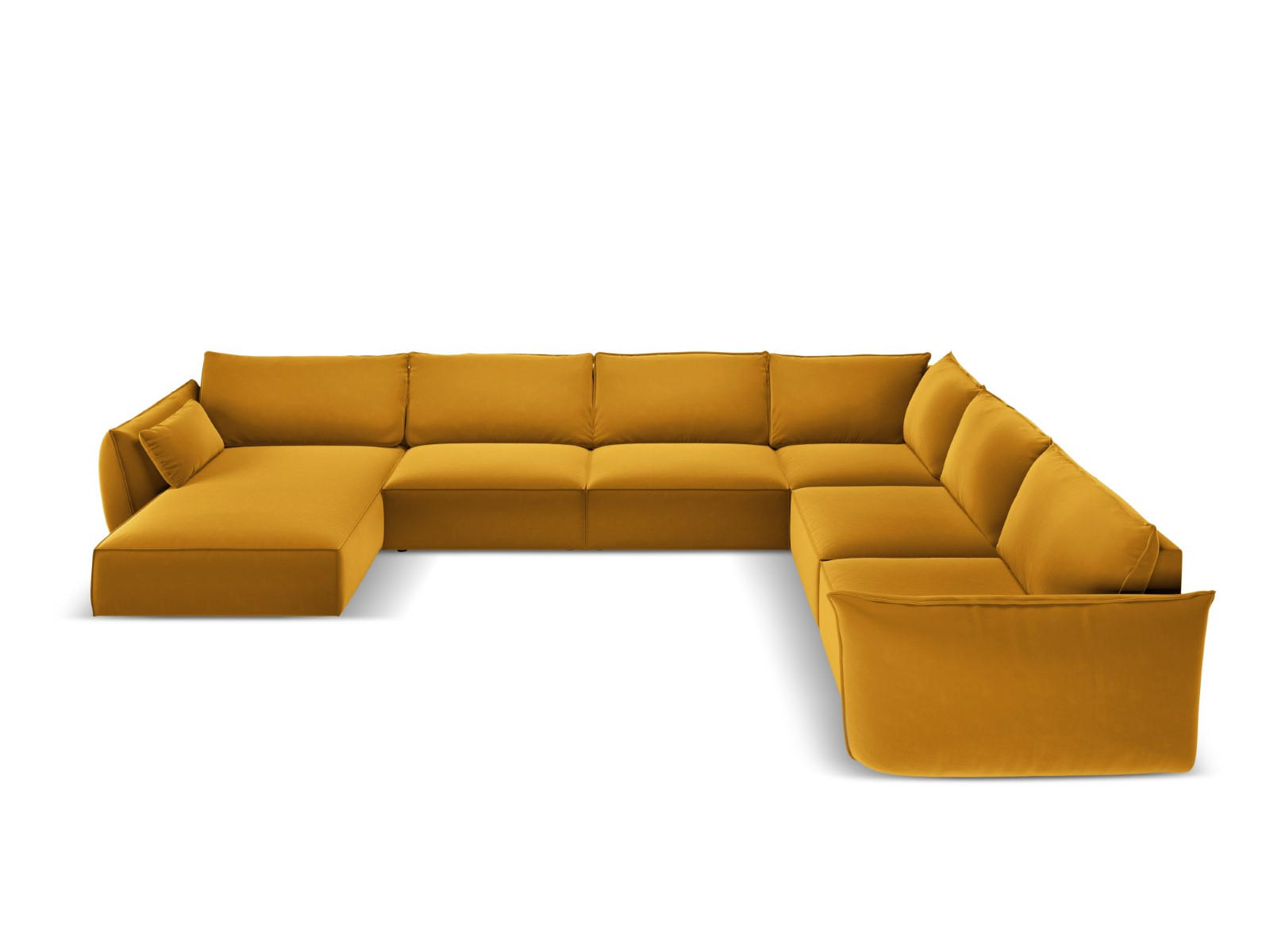 PANORAMASOFA rechts Kaelle aus Samt gelb 8 Sitzplätze - Gelb, Textil (284/85/384cm) - Micadoni