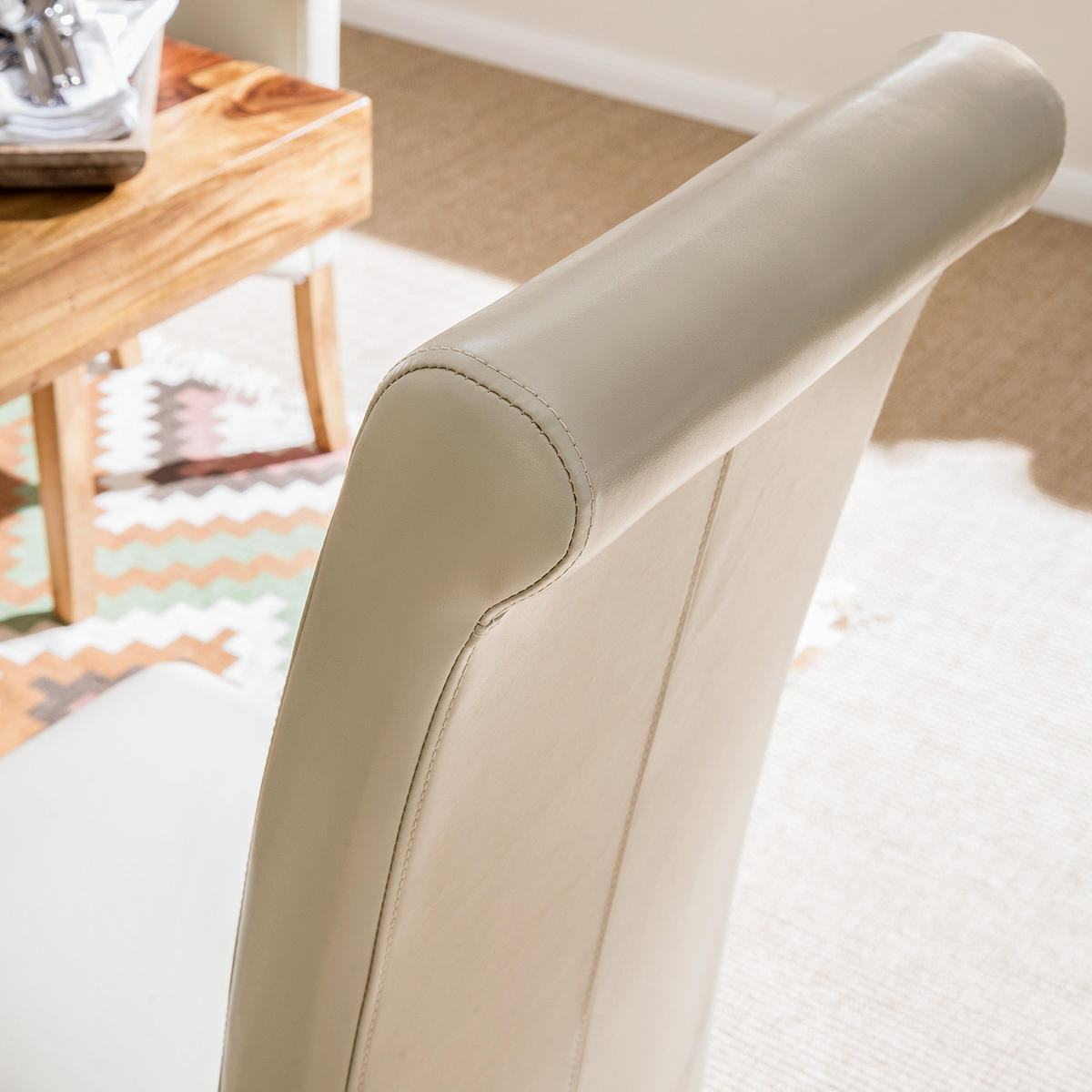 POLSTERSTUHL - Creme, Leder/Holz (47/108/64cm) - home24