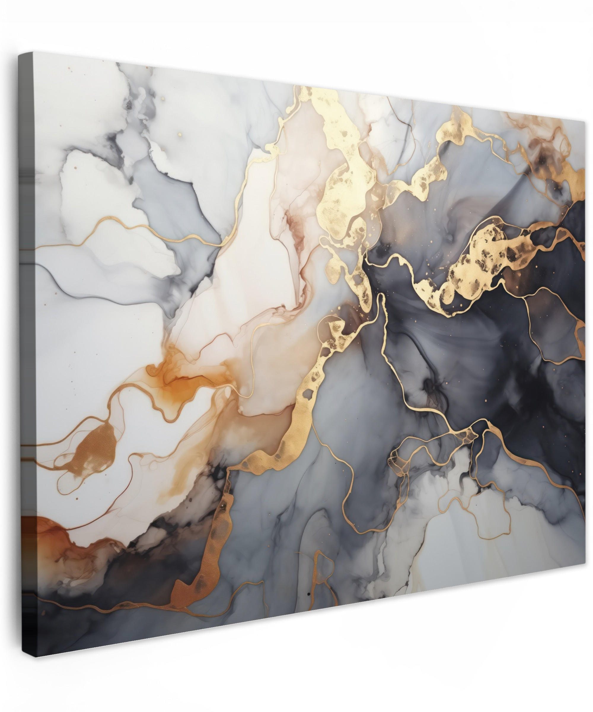LEINWANDBILD Marmor - Schwarz - Gold - Weiß Wandbilder 80x60 cm - Dunkelgrau, Textil (80/60cm) - MuchoWow