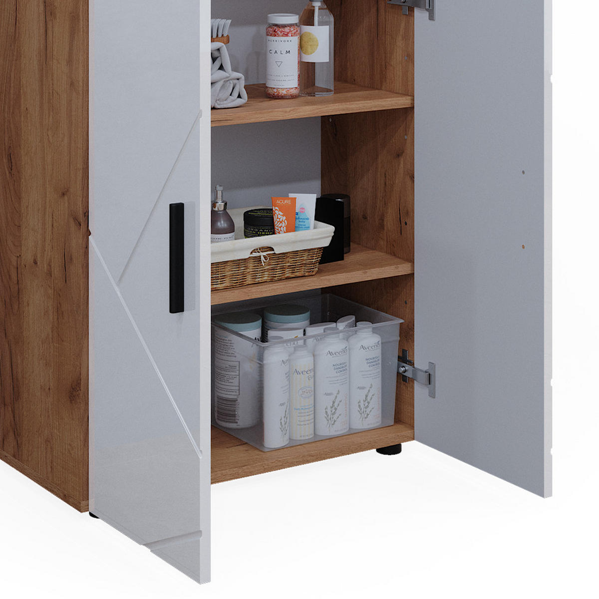 MIDISCHRANK Irma Goldkraft Eiche/Weiß Hochglanz 60 x 81 cm - Weiß Hochglanz/Eiche Wotan, Holzwerkstoff (60/81/30cm) - Vicco