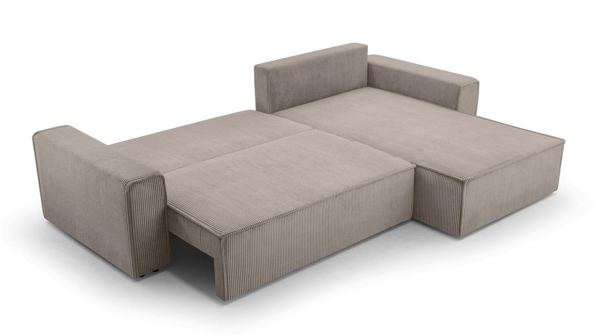 ECKSOFA L Form Cedria Beige 287/145/85 cm mit Schlaffunktion - Beige/Schwarz, Kunststoff/Textil (287/145cm) - AX Living