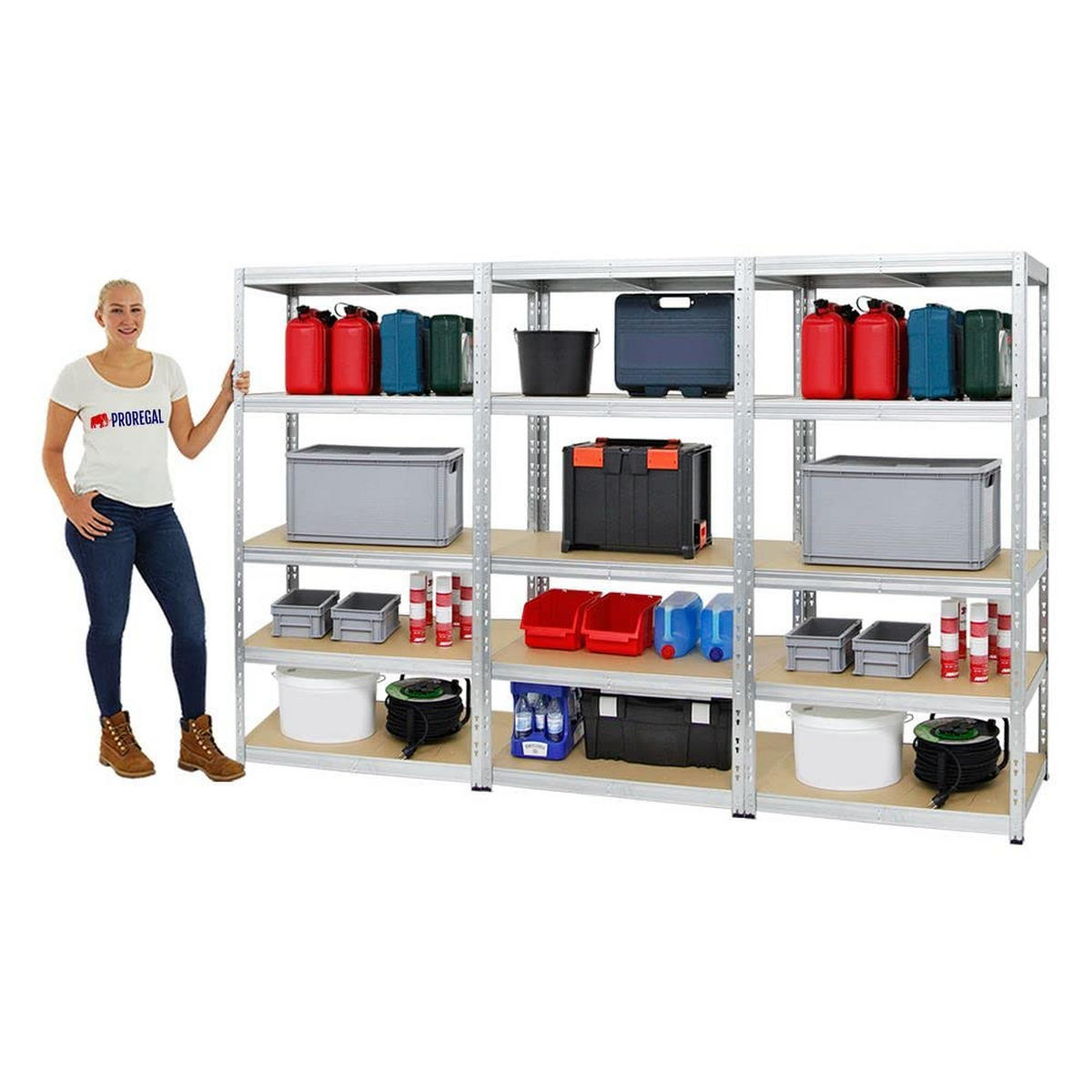 SCHWERLASTREGAL Tiger 3er-Set mit 3x 180x90x60 cm Fachlast 265 kg Verzinkt - Silberfarben, Metall (270/180/60cm) - PROREGAL