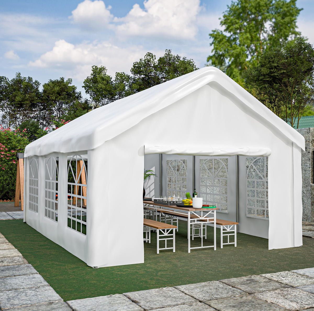 KLEINGARAGE aus Stahlrohr & PE-Oxford 601x400x281 cm in Weiß - Weiß, Metall (400/281/601cm) - Modfu