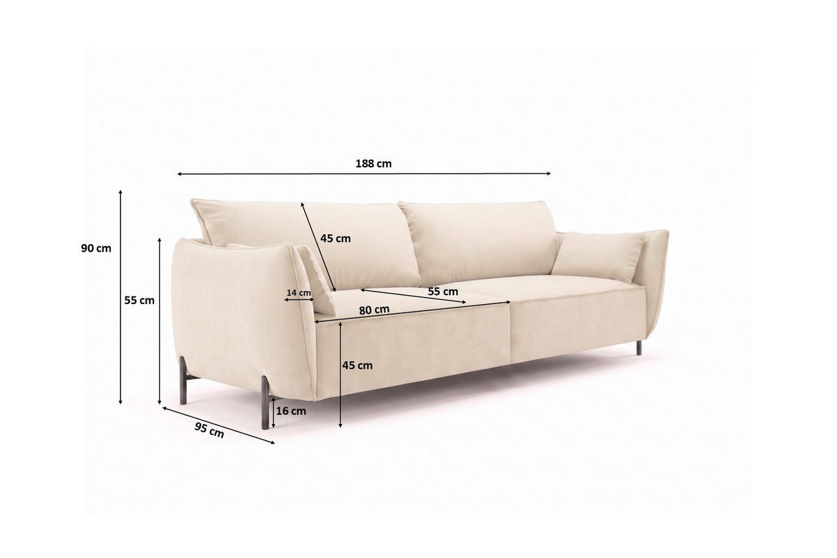 SOFA 3-Sitzer für Terrasse und Garten, Stoff Sunlight, Ecru, SUNMEE - Ecru, Holz (188/90/95cm) - Kaiser Möbel