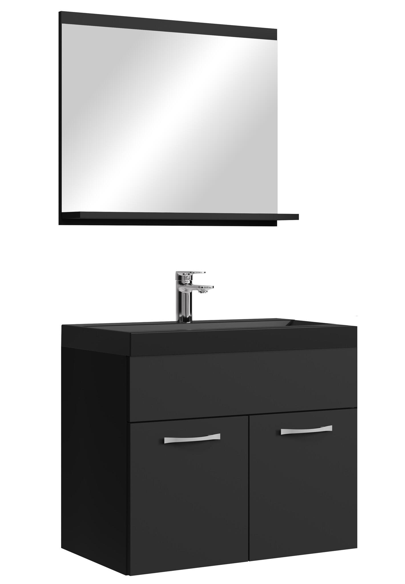 BADMÖBEL-SET Montreal 3 Teile Schwarz Matt - Schwarze Waschbecken - 60 x 35 x 51 cm - Schwarz, Holz (60/51/35cm) - Badplaats