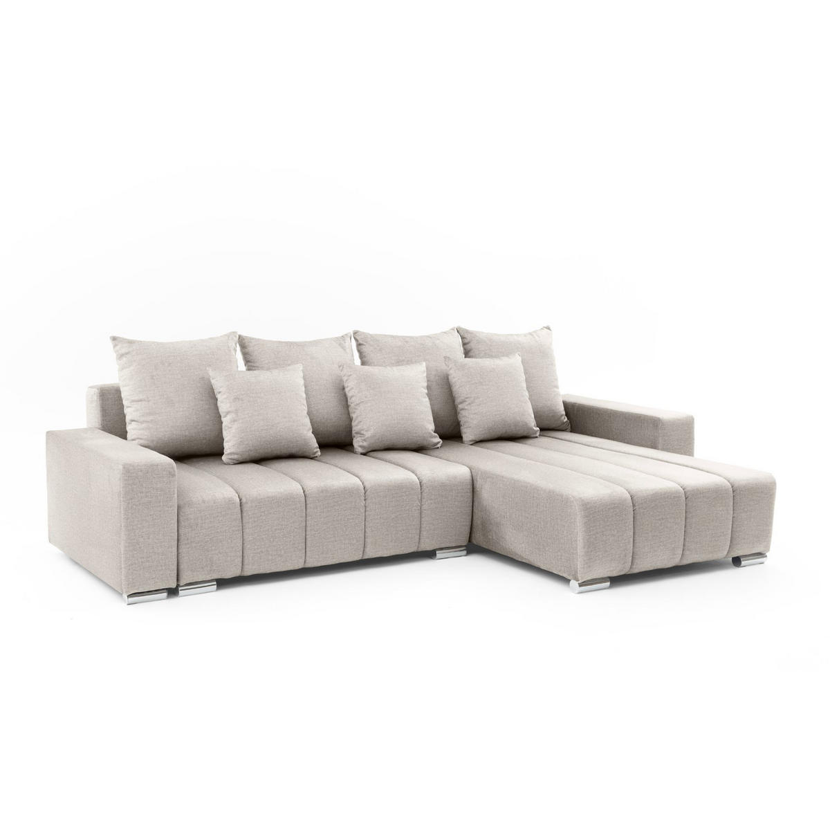 ECKSOFA Piano L Rechts mit Schlaffunktion 137x234 Velours Beige - Beige/Silberfarben, Holz/Textil (178/278cm) - Muffo