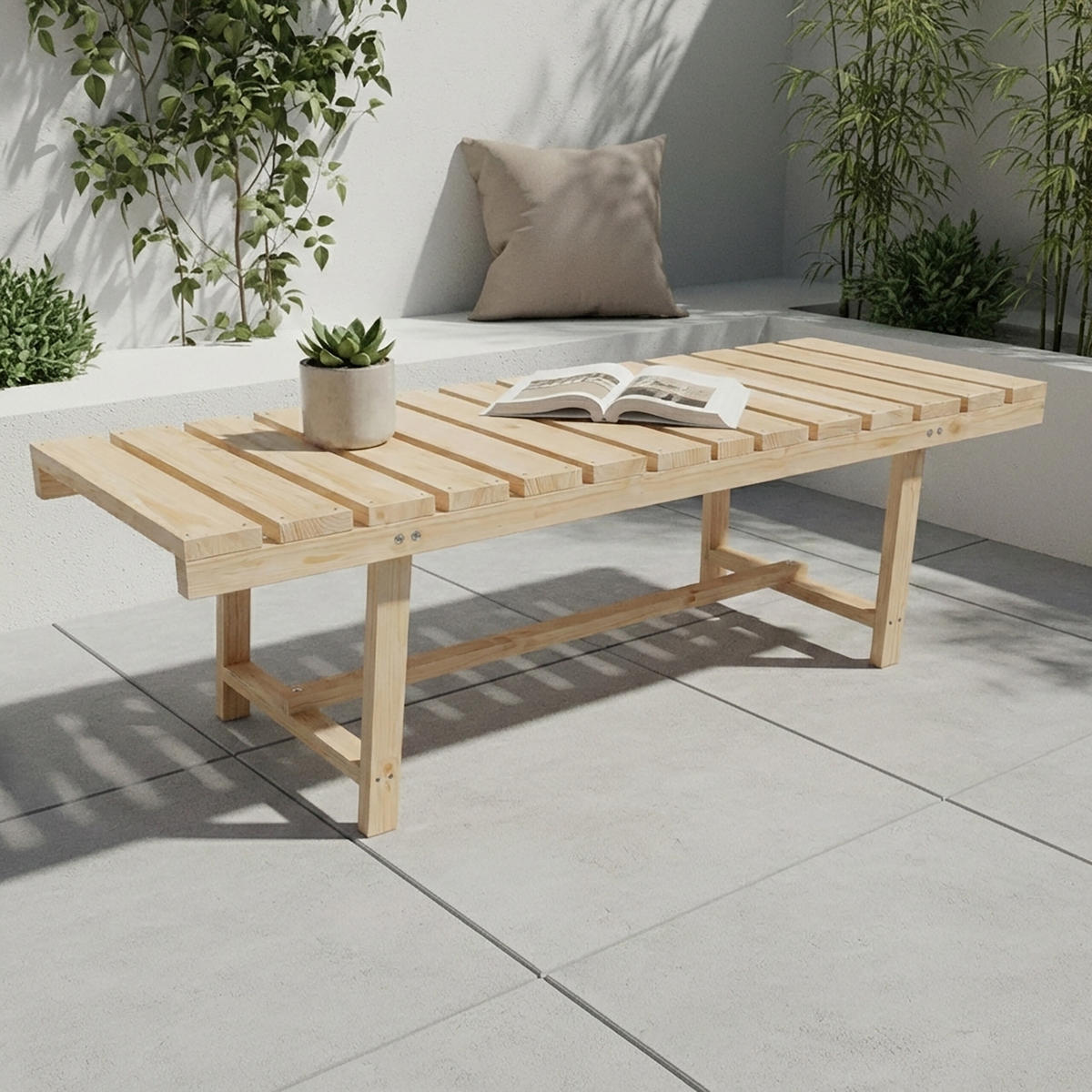 GARTENBANK - Hellbraun, Holz (110/35/38cm) - Relaxdays