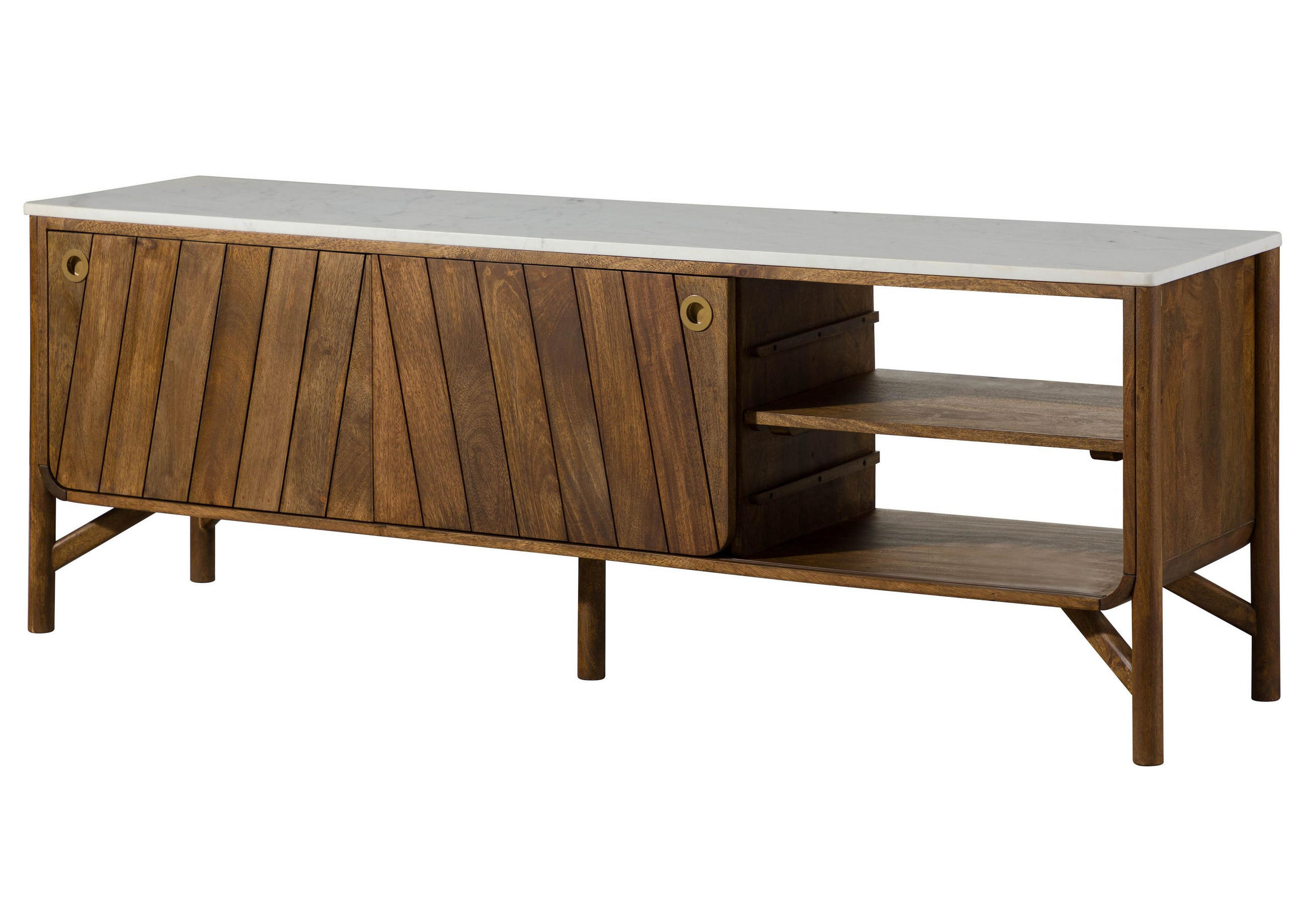 SIDEBOARD Mango 185x45x65 braun geölt / echter Marmor LOS ANGELES #06 - Braun, Holz (185/65/45cm) - Massivmoebel24