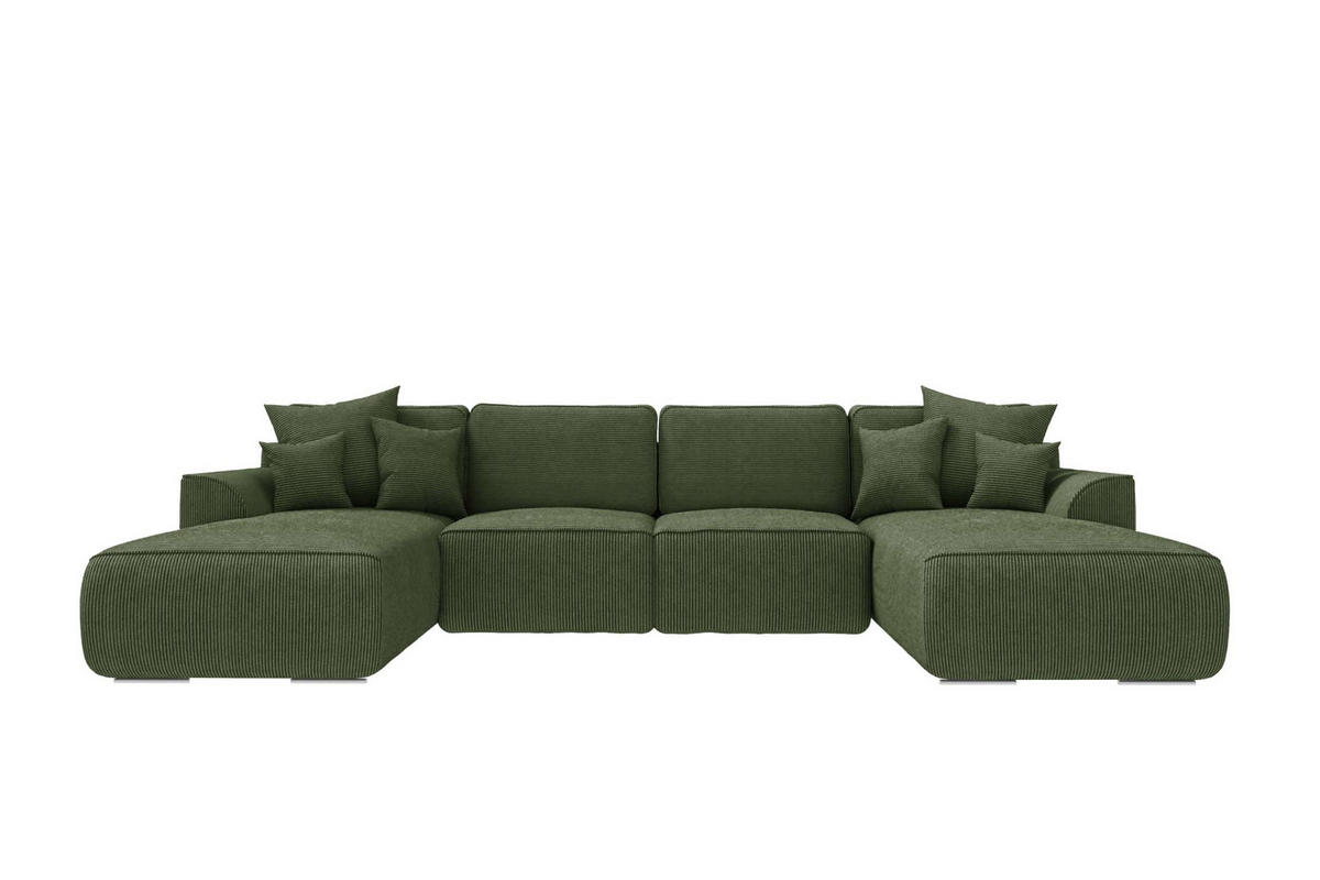 WOHNLANDSCHAFT Gusto Cordstoff Olivgrün inkl. Schlaffunktion - Chromfarben/Olivgrün, Kunststoff/Textil (306/96/194cm) - 99rooms