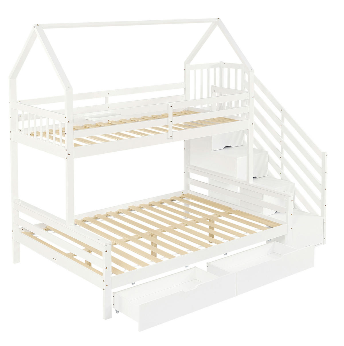PATROVÁ postel 90/200 cm a 140/200 cm bílá se stříškou a úložným prostorem - bílá, kompozitní dřevo (90/200cm) - OKWISH