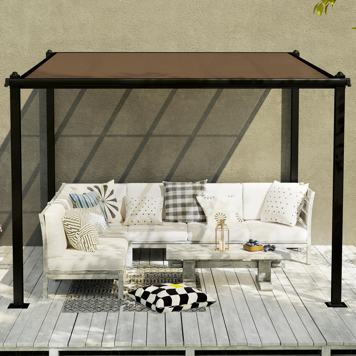 PERGOLA DE-12657 300/300 cm mit Polycarbonatdach und Drainage Grau - Dunkelgrau, Metall (295/230/292cm) - ComfortXL
