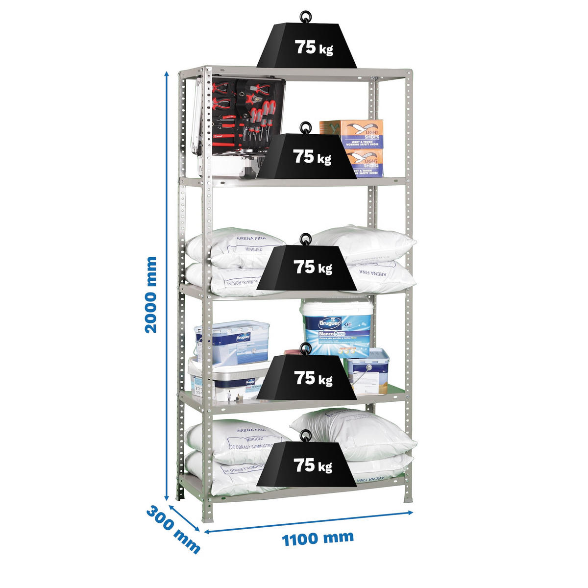 SCHRAUBREGAL PANDA TALL | HxBxT 200x110x30cm | 5 Fachböden | Fachlast 75kg | Grau - Grau, Metall (110/200/30cm) - PROREGAL