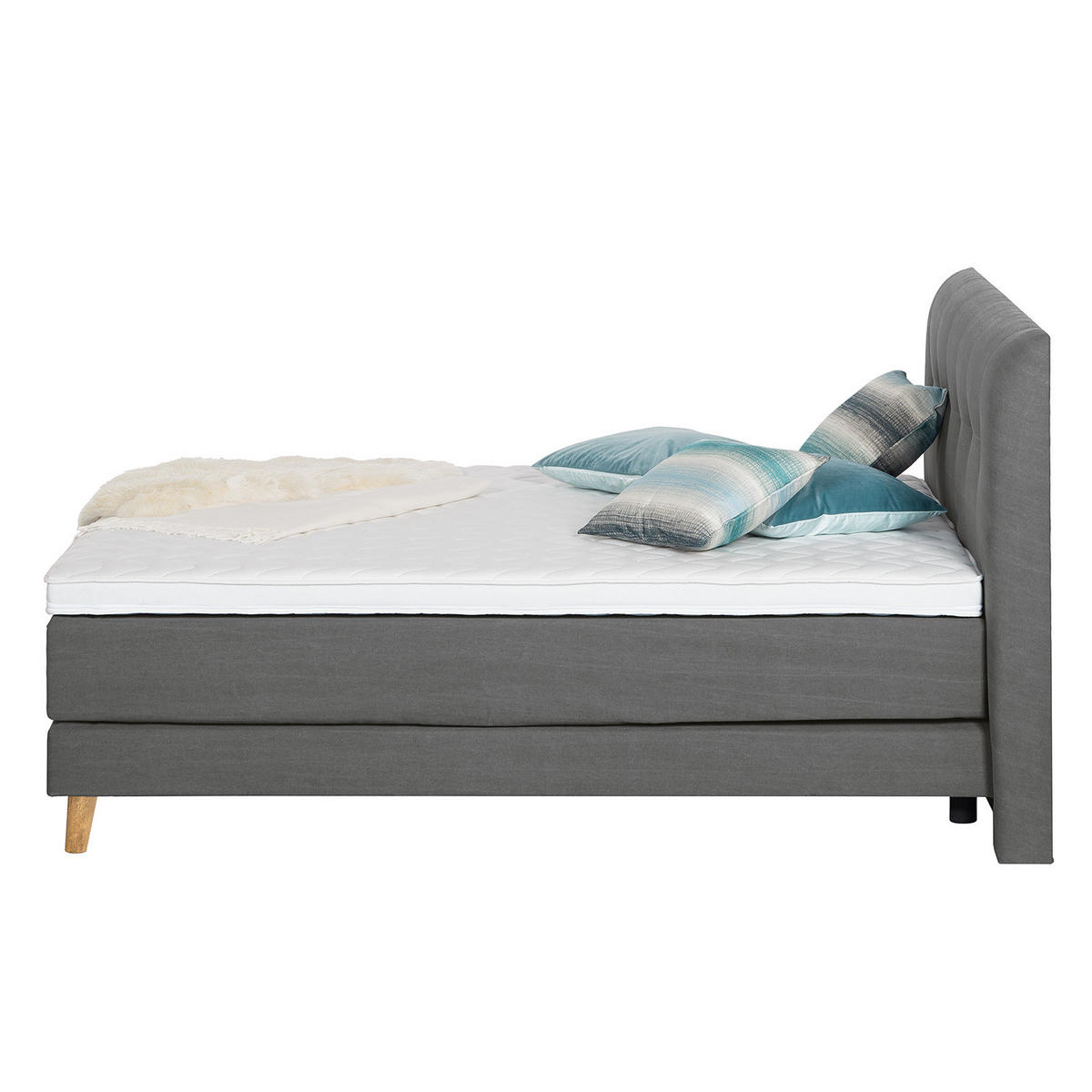 BOXSPRINGBETT - Webstoff - Anthrazit, Naturmaterialien (160/200cm) - home24