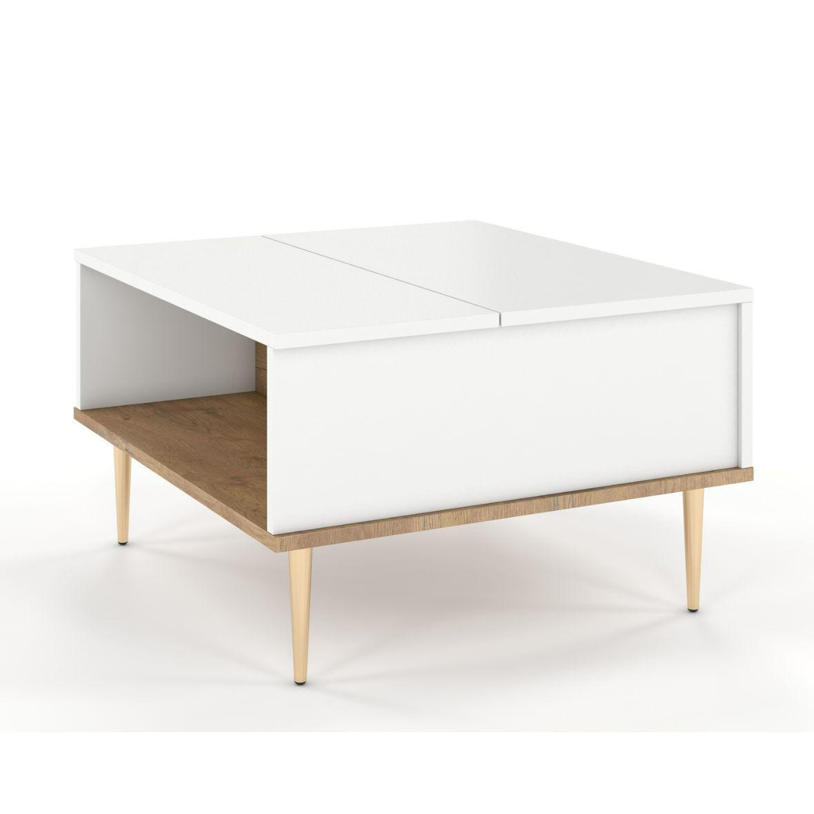 COUCHTISCH Harmoni, Höhenverstellbarer, Weiß, Goldenen Details - Goldfarben/Weiß, Holzwerkstoff/Metall (69/75/43cm) - Skandica