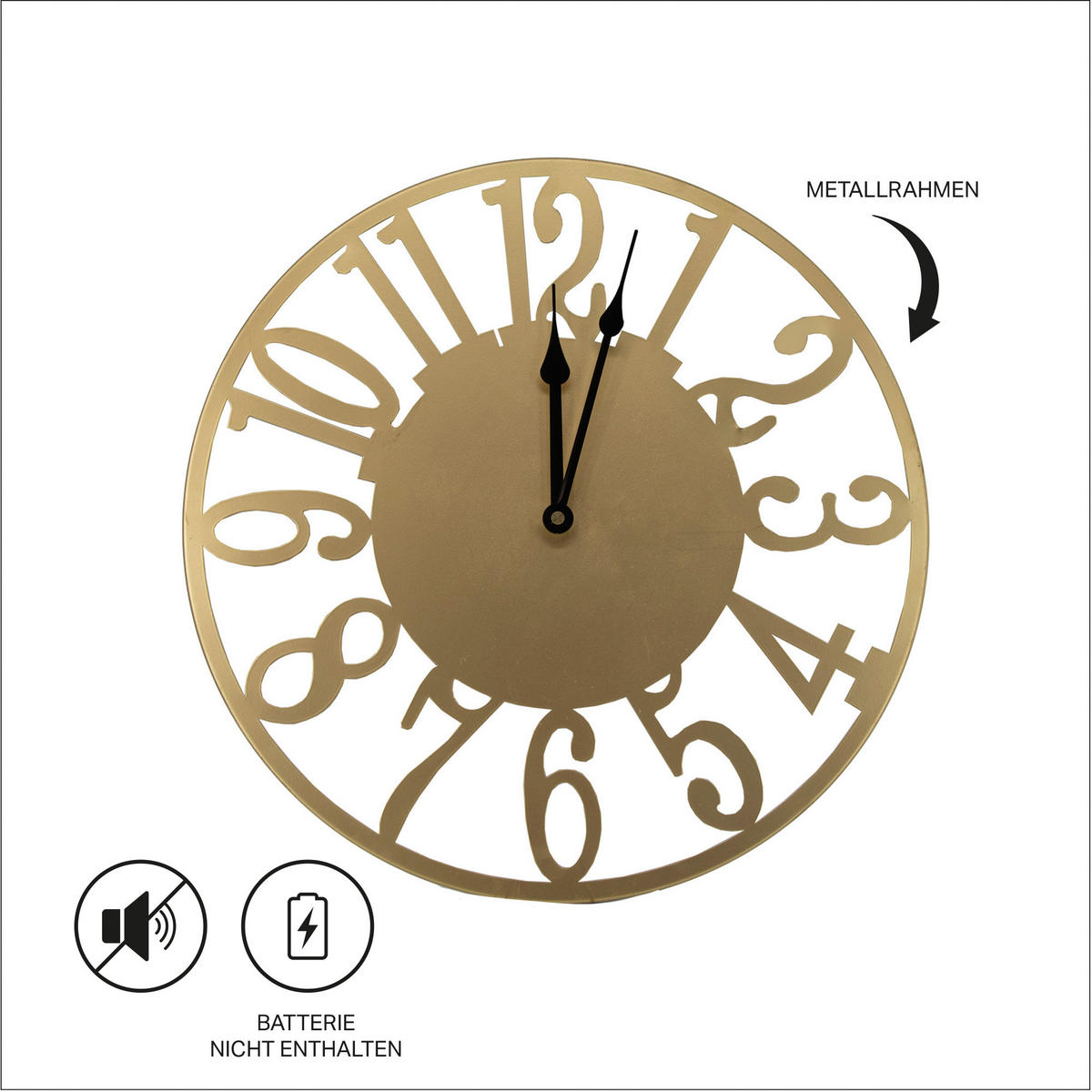 WANDUHR Zahlen 40x40cm - Goldfarben, Metall (40/1/40cm) - Art for the Home