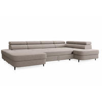 ECKSOFA U-form PRIAM U mit Schlaffunktion, Bettkasten & Easy-Clean-Stoff - Beige/Schwarz, Holz/Textil (203/91/350cm) - Muffo