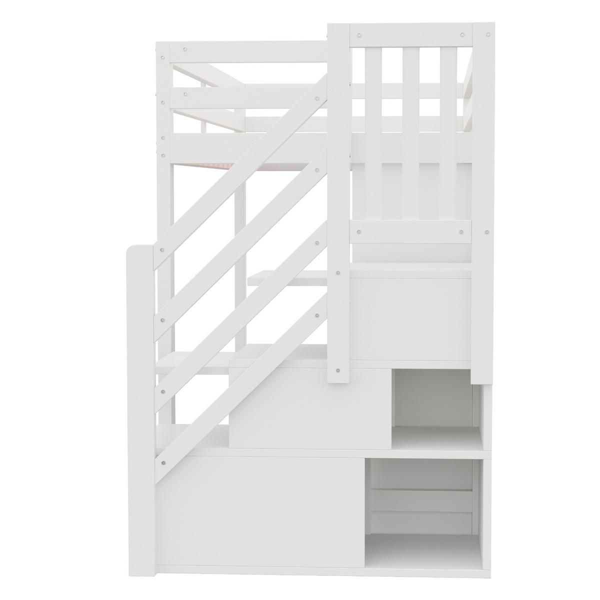 HOCHBETT 90/200 cm DE-01520, in Weiß, mit Stauraumschränken, Kleiderschrank und LED-Beleuchtung - Weiß, Holz (90/200cm) - ComfortXL