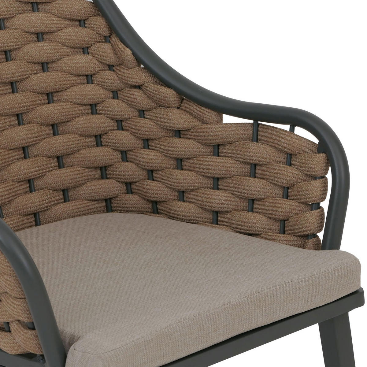 GARTENSTUHL 2er-Set aus Aluminium HxBxT 84x59x63cm Sitzhöhe 46cm Olefin (200 g/m²) Seilgeflecht Rope Beige Kissen Hellbraun - Beige, Metall (59/84/63cm) - PROREGAL