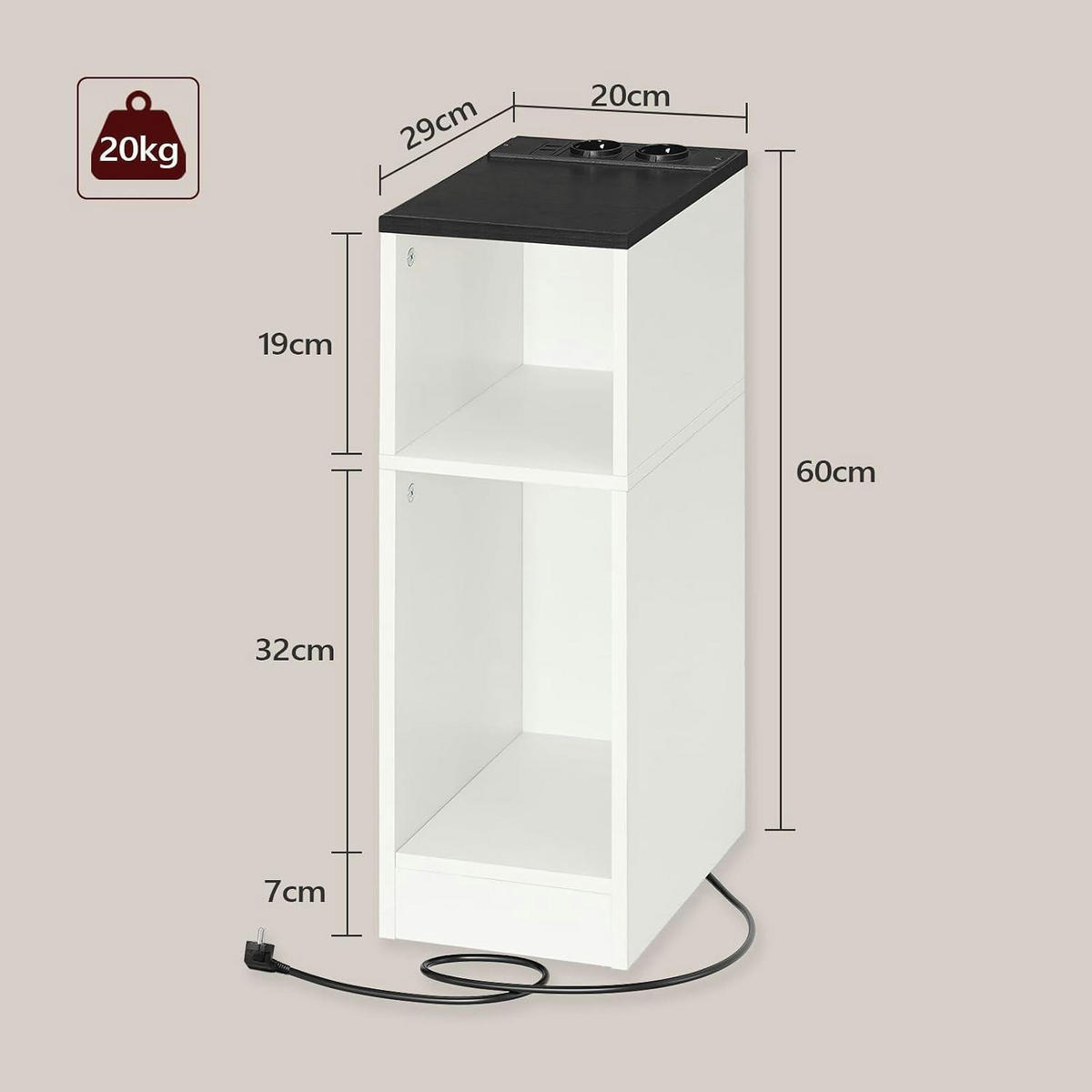 BEISTELLTISCH mit Ladestation und LED-Leuchte Weiß - Weiß, Metall (50.5/20/63cm)