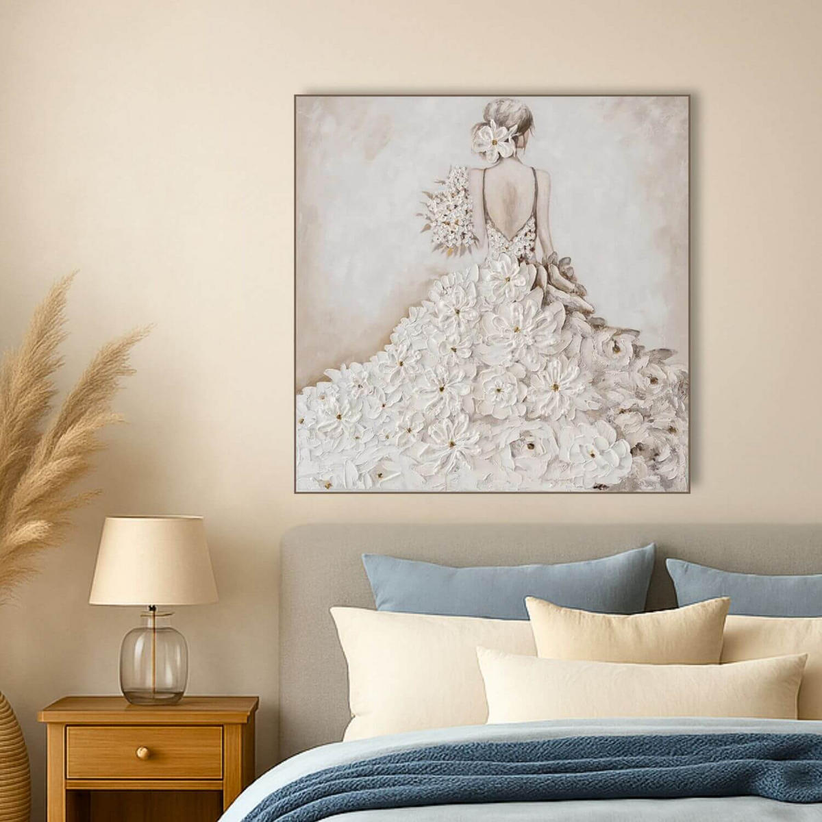 ACRYLBILD HANDGEMALT 80/80 cm - Beige/Weiß, Holz/Textil (80/80cm) - KUNSTLOFT