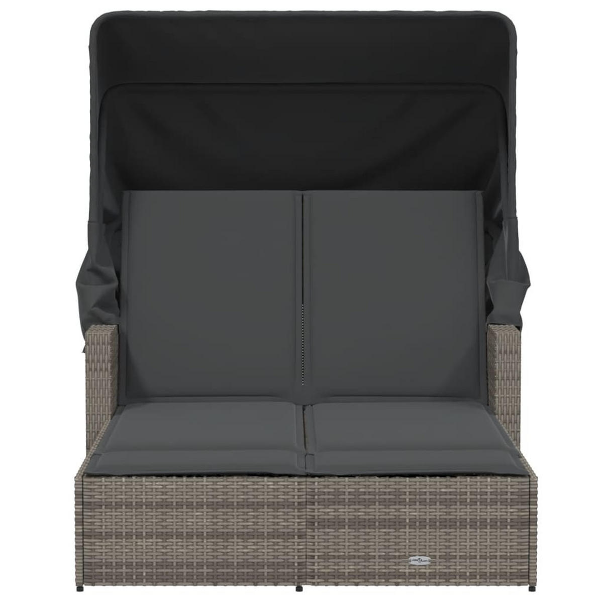 DOPPEL-SONNENLIEGE Mit Dach Und Auflagen Grau Poly Rattan - Grau, Kunststoff (110/149/201cm) - vidaXL