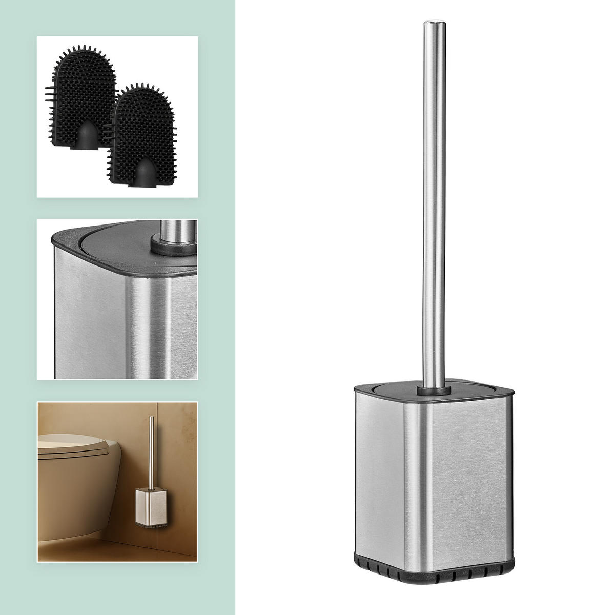 TOILETTENBÜRSTE - Silberfarben, Kunststoff/Metall (9.5/40/10cm) - Relaxdays