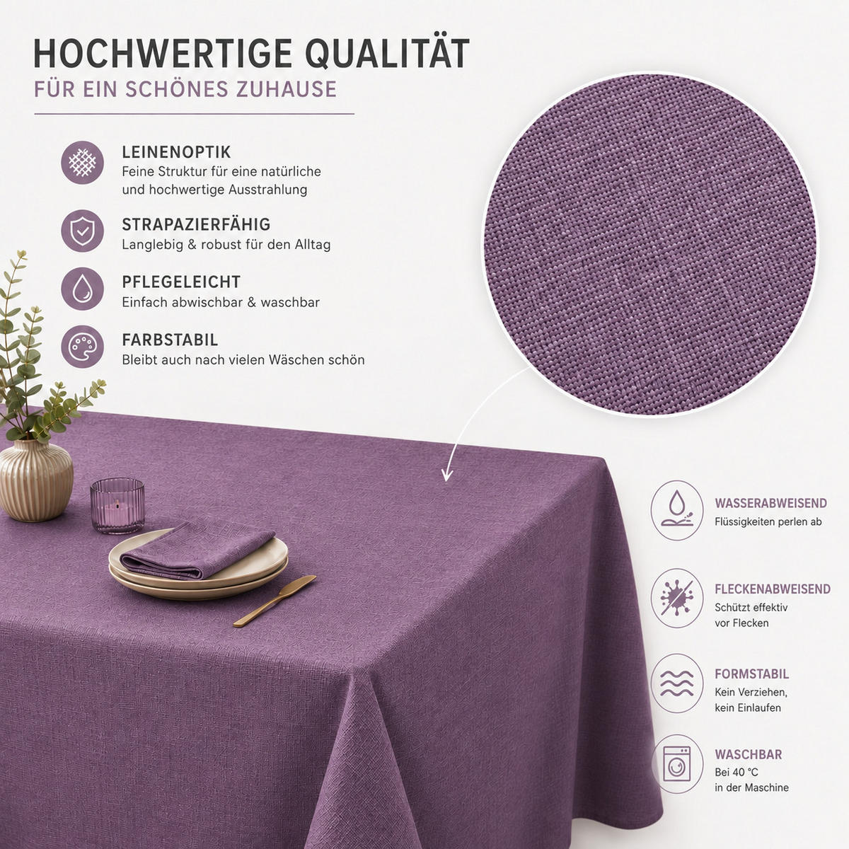 TISCHDECKE Leinenoptik 90/90 cm eckig flieder - Flieder, Kunststoff (90/90cm) - TiborTex