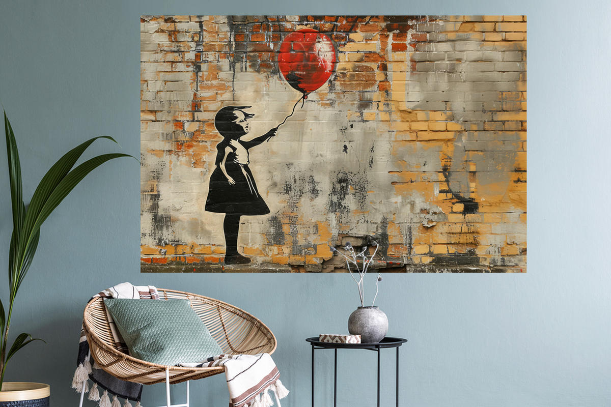 WANDTATTOO Graffiti - Banksy - Mädchen - Straßenkunst 120x80 cm - Sandfarben, Kunststoff (120/80/0.1cm) - MuchoWow