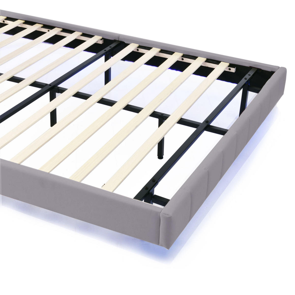 BETT 140x200 cm mit LED und USB, Doppelbett 140x200 cm mit Lattenrost, schwebendes Design, Leinenbezug Grau - Grau, Holz/Textil (140/200cm) - GENKI LIVING