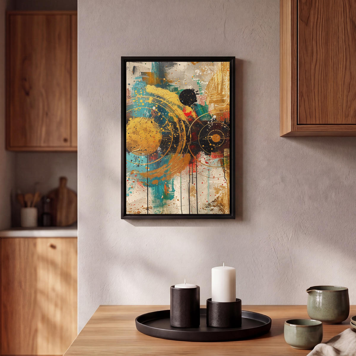 LEINWAND Bilder mit Rahmen - Abstrakt - Kunst - Gold - Modern - 20x30 - Multicolor, Textil (20/30cm) - MuchoWow