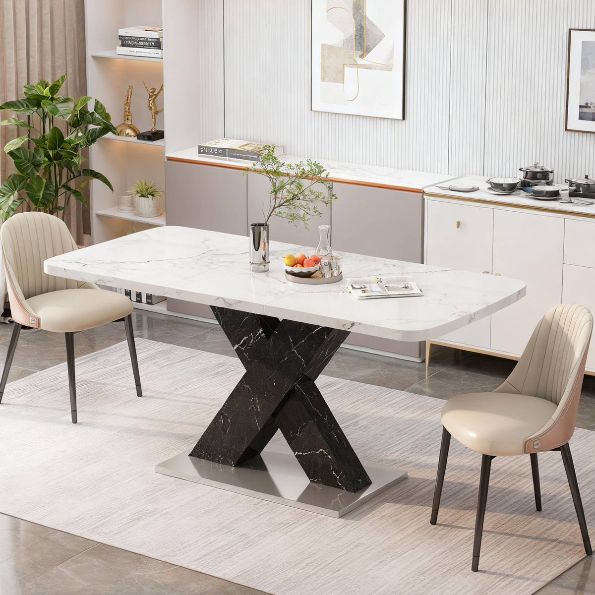 ESSTISCH in Braun X-Form Küchentisch mit Stauraum, 120CM-160CM - Schwarz/Weiß, Holzwerkstoff/Metall (160/80/76.5cm) - STILVORA