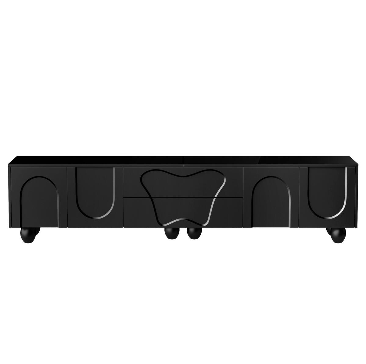 TV-ELEMENT mit Stauraum 180 cm Schwarz mit Holzbeinen - Schwarz, Holzwerkstoff (40/42/180cm) - Beauniv