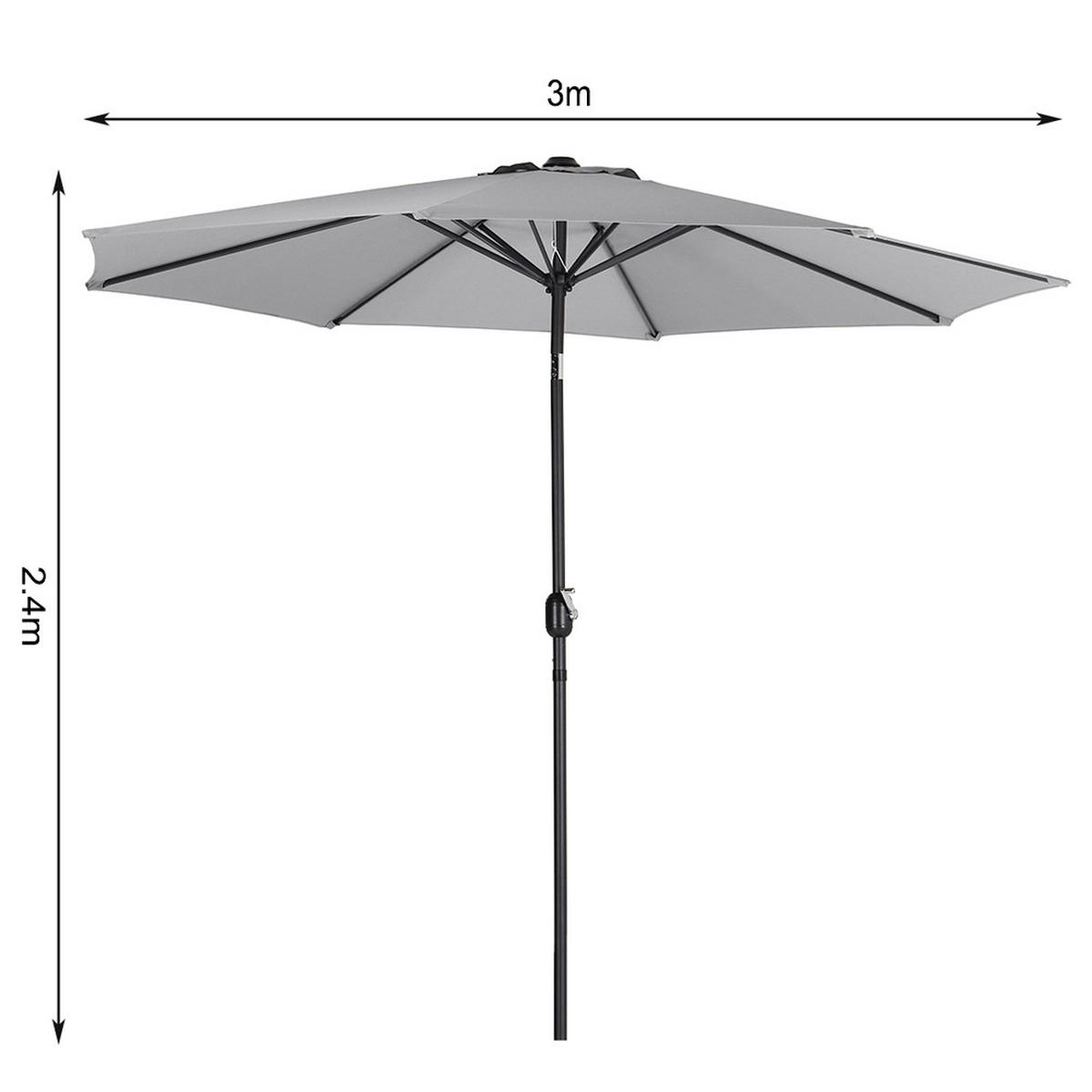 SONNENSCHIRM aus Polyester Metall in Hellgrau mit Resin-Sockel drehbar 360° neigbar 60° 3 x 2.4m Ø49 × 35 cm - Grau, Metall (240/50cm) - Livingandhome
